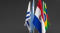 Illustration 3d render, Flags of the five countries of the Mercosul economic bloc