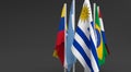 Illustration 3d render, Flags of the five countries of the Mercosul economic bloc