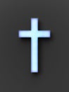 Light blue christian cross on a grey background