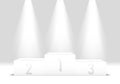 Illustration, 3d, white winners pedestal, podium under bright spotlights. Sports background Royalty Free Stock Photo