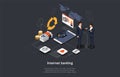 Illustration On Dark Background With Infographic Elements. 3D Style, Isometric Composition. Vector Design. Internet Royalty Free Stock Photo
