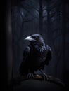 illustration of a dark crow on a tree branch, Ai Generated