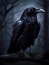 illustration of a dark crow on a tree branch, Ai Generated