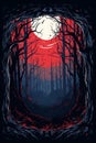 an illustration of a dark forest with a full moon in the background Royalty Free Stock Photo