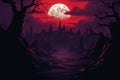 an illustration of a dark forest with a full moon in the background Royalty Free Stock Photo