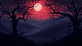an illustration of a dark forest at night with a full moon in the background Royalty Free Stock Photo