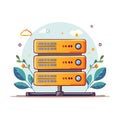 Illustration of Data Server Rack with Foliage and Decorative Elements Royalty Free Stock Photo