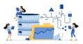 Illustration of database access and performance in providing network data services and folder based storage. Vector design can be Royalty Free Stock Photo