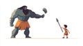 Illustration of David and Goliath. Generative AI. Royalty Free Stock Photo