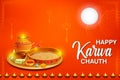 Decorated pooja thali for greetings on Indian Hindu festival Happy Karwa Chauth