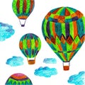 Illustration, decorative design template. Bright retro card with hot air balloons and Follow your dreams they know the