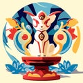 Illustration of a decorative rabbit on a pedestal in the shape of a ball AI generated