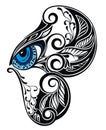 Symbol Eye with butterfly elemen. Vector illustration
