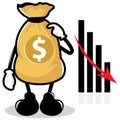 Illustration of Decreased Profits with Money Bag Character