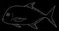 Vector illustration of sea fish giant trevally white outline on black background. isolated fishing item, fish menu design template Royalty Free Stock Photo