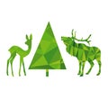 Illustration of deer, doe and fir tree
