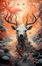 Illustration of a deer with a surreal background with brushstrokes of color that transcend reality.