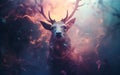 Illustration of a deer in a surreal composition. Ethereal cinematic lighting composition.