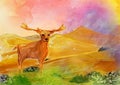 Illustration of Deer in Wilderness Desert