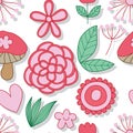 Flower leaf mushroom line style seamless pattern