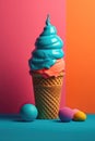 Illustration Delicious Colorful Sweet Ice Cream In Waffle Cups