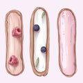 Yummy berry pink and white eclairs.