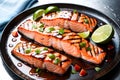 Illustration of delicious grilled salmon steak