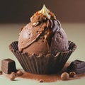 Illustration of delicious homemade chocolate ice cream melts on a chocolate cone. Generative ai