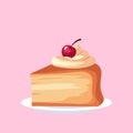 Illustration of a delicious piece of cake on a plate flat vector Royalty Free Stock Photo