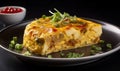 Illustration of delicious Tortilla Espanola. egg omelette and potato served as a tapa, tempting presentation. Generative AI