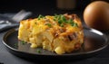 Illustration of delicious Tortilla Espanola. egg omelette and potato served as a tapa, tempting presentation. Generative AI