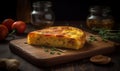 Illustration of delicious Tortilla Espanola. egg omelette and potato served as a tapa, tempting presentation. Generative AI