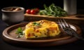 Illustration of delicious Tortilla Espanola. egg omelette and potato served as a tapa, tempting presentation. Generative AI