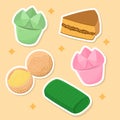 Illustration of delicious traditional Indonesia snacks sticker set collection