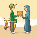 Illustration of a delivery man giving a package order to a customer Royalty Free Stock Photo
