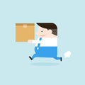 Illustration of delivery man is running and holding the box paper