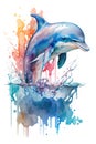 Illustration delphin in watercolor. Animal on a white background, generative AI