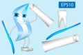 Illustration of dental care items toothbrushes,toothpaste and tooth. Royalty Free Stock Photo