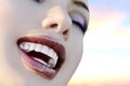 Illustration of dental care. Perfect teeth. Close-up of beautiful and healthy woman smile. 3d render