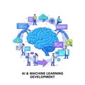 AI and Machine Learning Development Vector - Neural Network Brain, Robotics, and Data Analysis Royalty Free Stock Photo