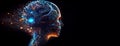 an illustration depicting an artificial intelligence with a digital brain, depicted as a humanoid cyborg with a neural network,