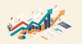Illustration depicting a business growth concept with 3D bar and line graphs