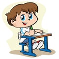 Illustration depicting a child holding a pencil and writing on a sheet