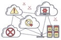 Illustration depicting a cloud computing concept with interconnected devices, alerts, and settings, representing network Royalty Free Stock Photo