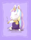 Illustration depicting a cute little unicorn playing the flute.