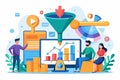 Illustration depicting digital marketing strategy with analytics, customer engagement, and content creation elements Royalty Free Stock Photo
