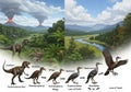 Illustration depicting the evolutionary transition from dinosaurs to birds Royalty Free Stock Photo
