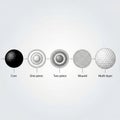 Illustration depicting five types of golf ball constructions Royalty Free Stock Photo