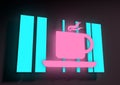 Illustration depicting an illuminated neon cafe sign.