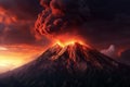 Illustration depicting an immense volcanic eruption. The fiery lava cascades down the slopes, engulfing everything in its path. Ai